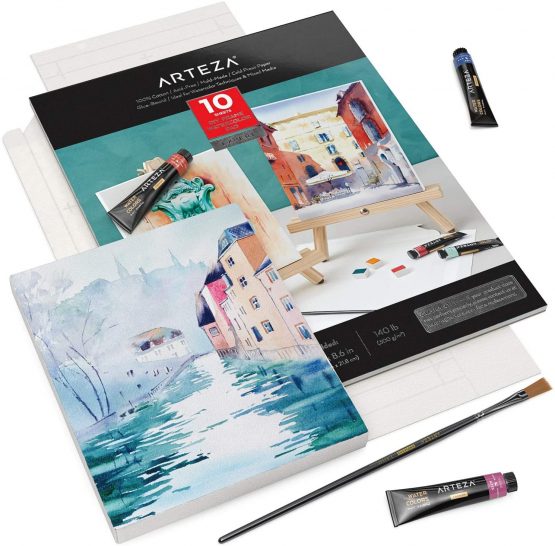 Arteza Watercolour Paper Pad, Foldable Canvas Pad, 17.8 x 21.8 cm, 10 Sheets, Heavyweight, 140 lb, 300 GSM, Acid-Free, 100% Cotton Pulp DIY Frames for Painting & Mixed Media Art - Image 3