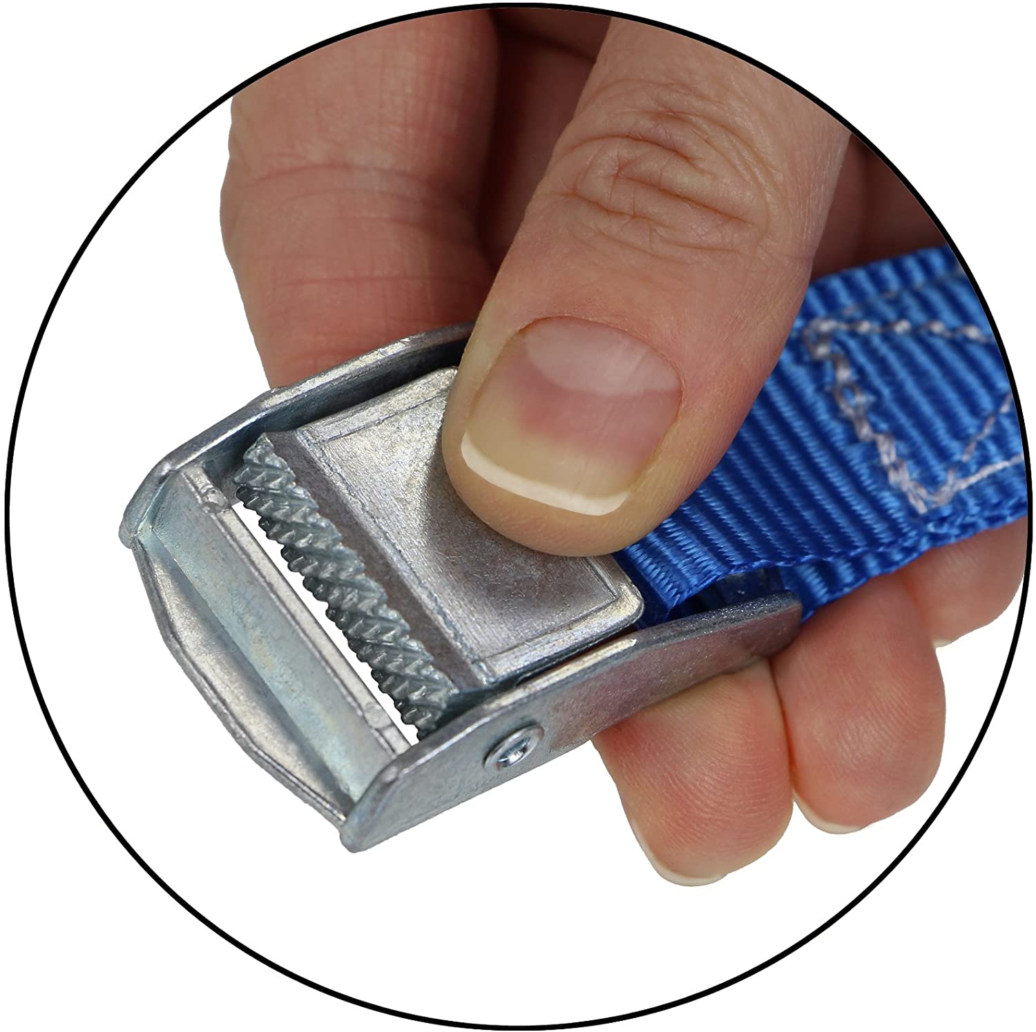 BB Sport Cargo Strap, Blue, 2.5cm x 2.5m, 250kg, Polyester, Tested Safety, Trailer Compatible, 4 Pieces, 4 pieces 2.5 cm x 2.5 m - Image 4