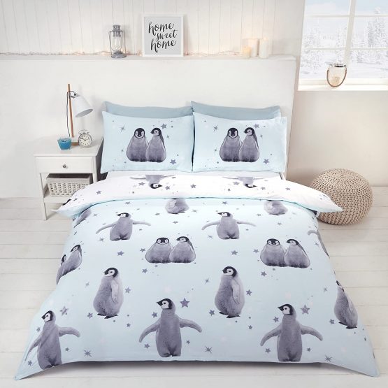 Rapport Home Starry Penguins Duvet Set, King-Ice, Polyester-Cotton