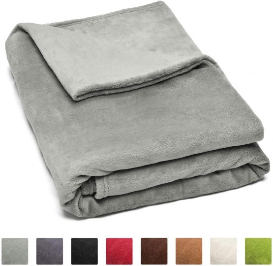 Beautissu Fleece Blanket Aurelia 220x240 cm Soft Luxury Throw Blanket Cosy for Autumn Fall Winter Fluffy Sofa Throw Bed Comforter Bedspread Thick Blanket Light Grey