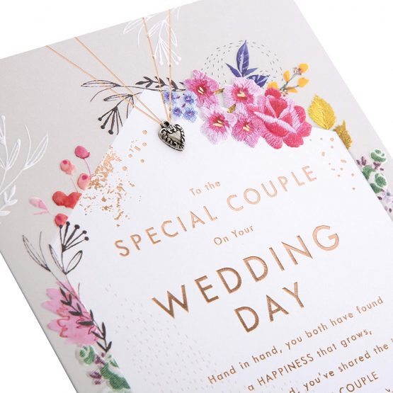 Special Couple Wedding Congratulations Card from Hallmark - Embossed Design with Charm Attachment - Image 3