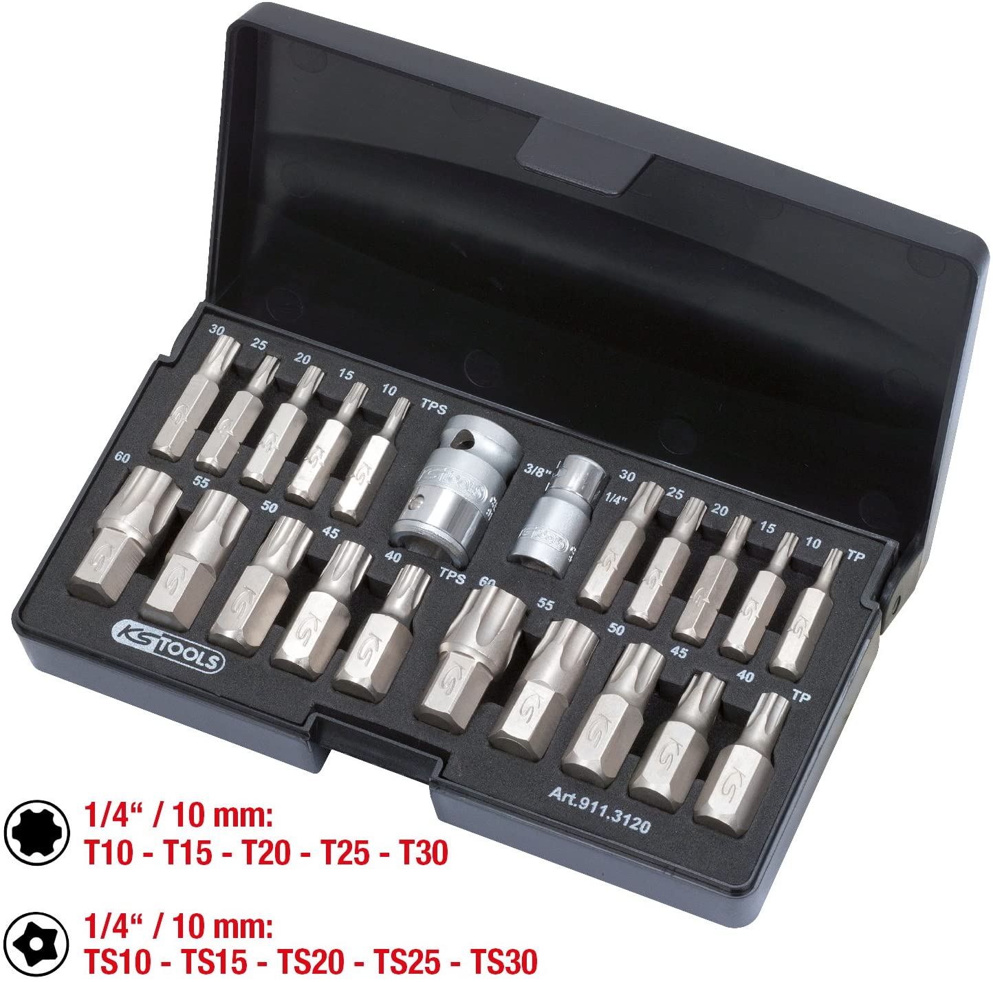 KS Tools 911.3120 1/4-inch10mm Torx Plus Bit Set Without Bit Holder (23 Pieces), Variety Pack - Image 2