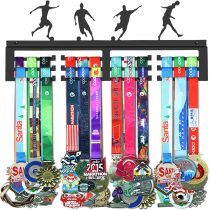 WEBIN Soccer Medal Hanger Display Rack,Awards Holder,Sturdy Black Steel Metal,Wall Mount Over 50 Medals Easy to Install