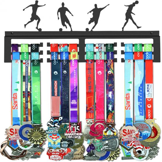 WEBIN Soccer Medal Hanger Display Rack,Awards Holder,Sturdy Black Steel Metal,Wall Mount Over 50 Medals Easy to Install