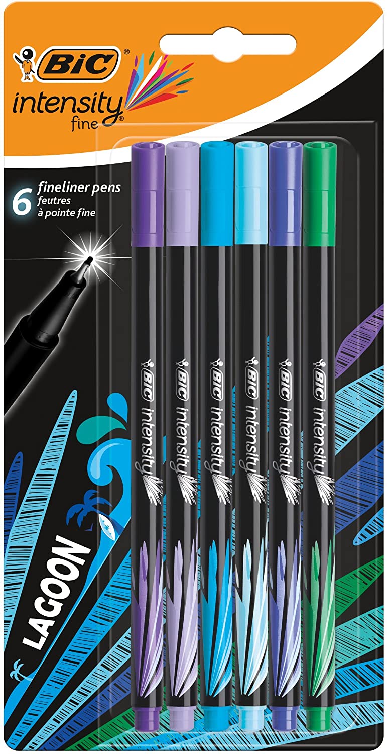 Bic Intensity Fine Felt Tip Pens Assorted Lagoon Colours, Pack of 6