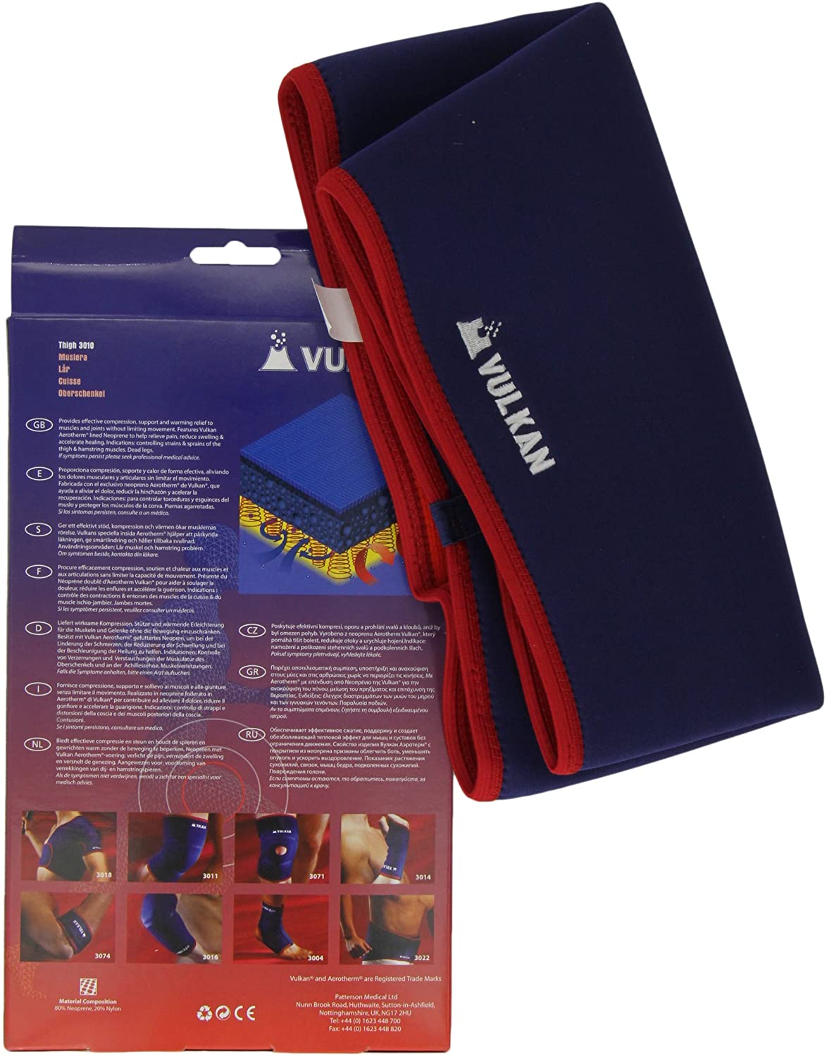 Vulkan Classic 3010 Thigh and Hamstring Support Sleeve with Breathable Aerotherm Lining - X-Large, Navy Blue/Red - Image 2