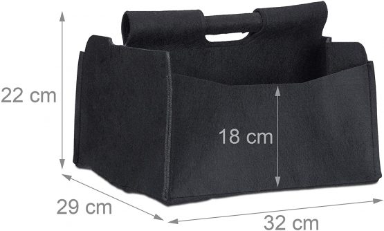 Relaxdays Felt Newspaper Basket, HxWxD: 22 x 32 x 99 cm, 2 Compartments, 1 Handle, Foldable Magazine Holder, Black - Image 4