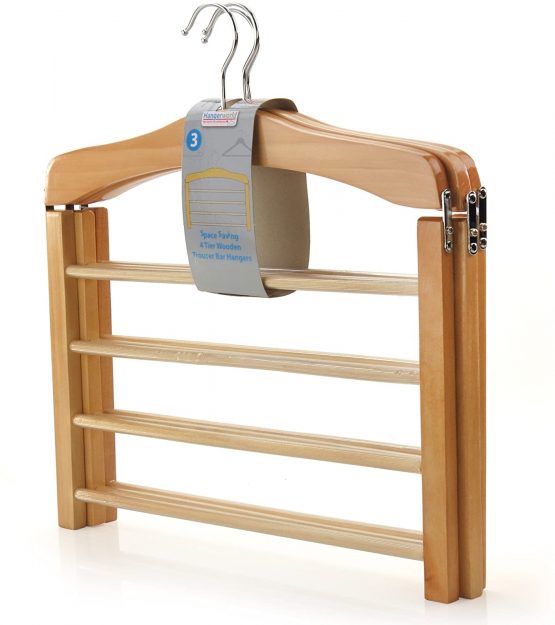 HANGERWORLD 3 Wooden 4 Tier Trouser Bar Coat Clothes Storage Organiser Hangers