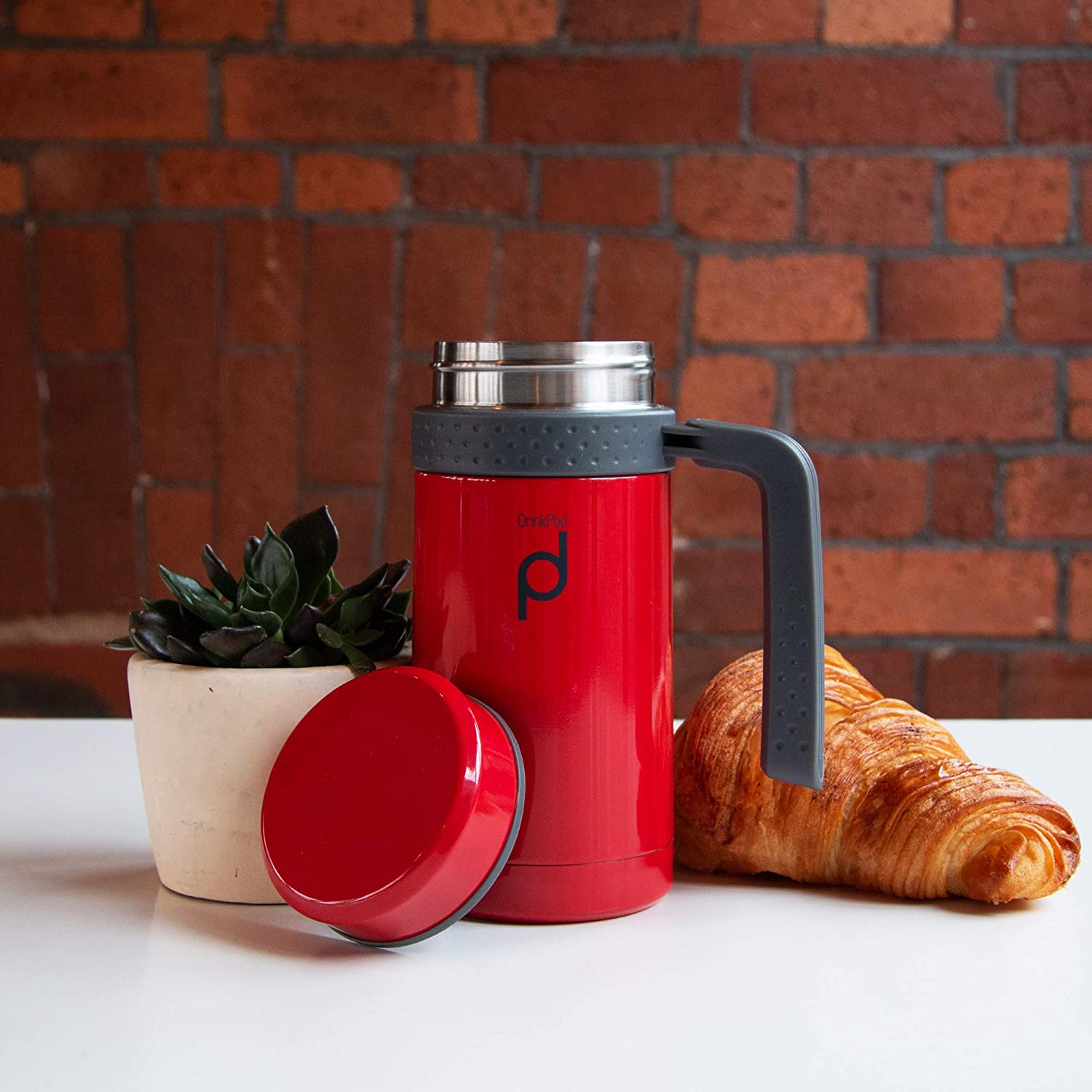 Drink Pod Vacuum Insulated Leak-Proof Flask, 450ml, Red - Image 4