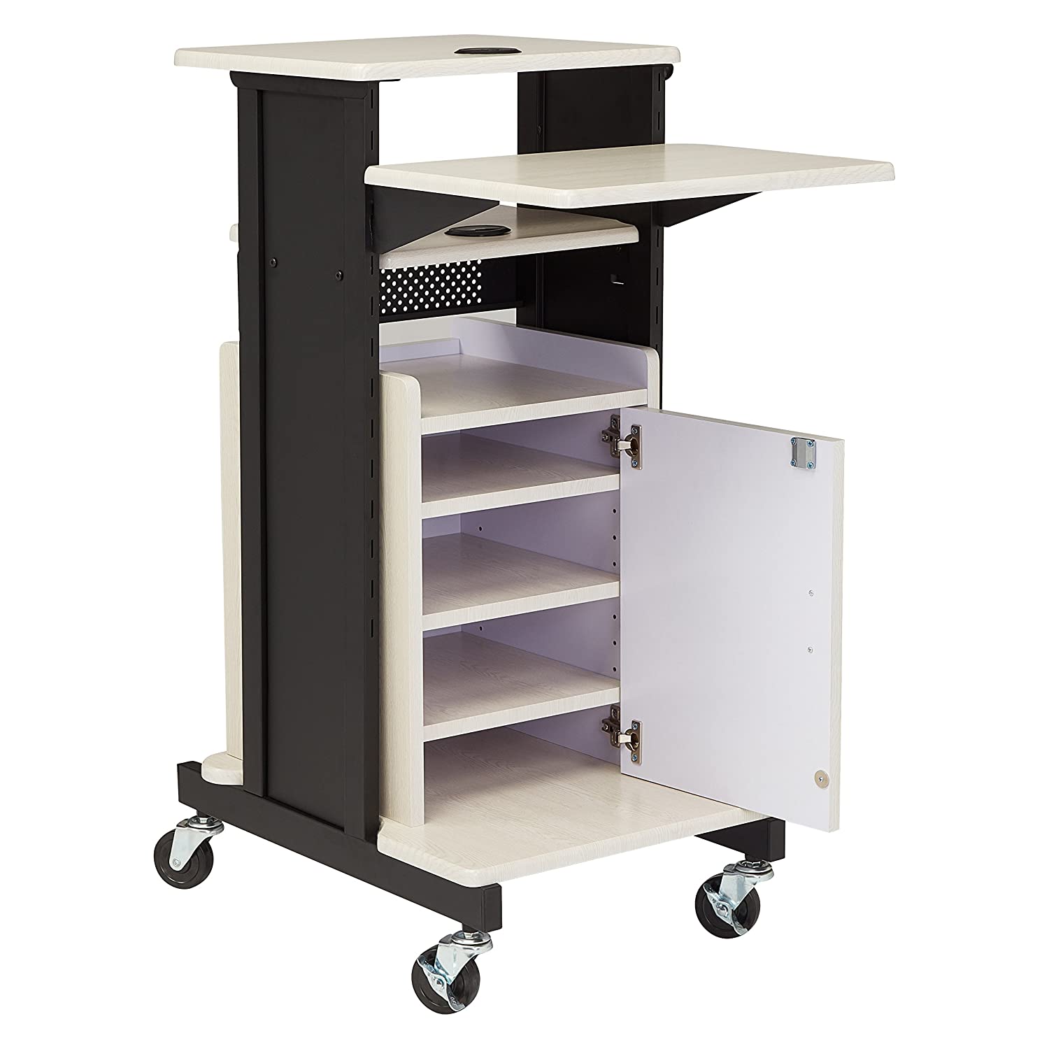 Oklahoma Sound PRC-250 Deluxe Presentation Cart, 30" Length x 18" Width x 40.5" Height, Ivory Woodgrain