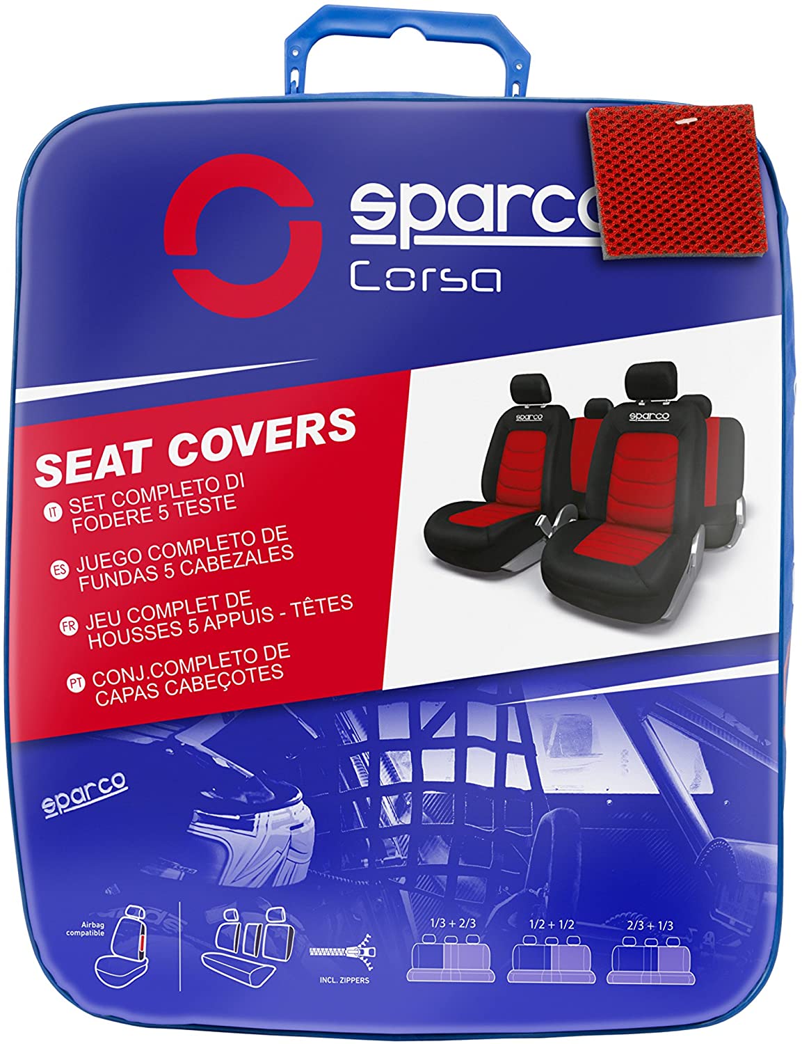 Sparco SPC1019RS 11-Piece Car Seat Cover Set, S-Line Corsa, Red - Image 3