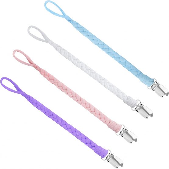 Pacifier Clips Cotton Teether Soother Chain Braided Dummy Clips for Baby Infant Toddler 4 Pack #7 - Image 4