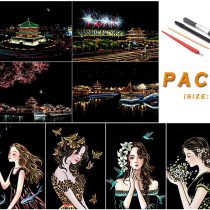 SiYear Rainbow Scratch Painting Paper, City Series Night Scene,Scratch Painting Creative Gift,Scratchboard for Adult and Kids,with 4 Tools,Size:11.7''x8.3''（8pack）