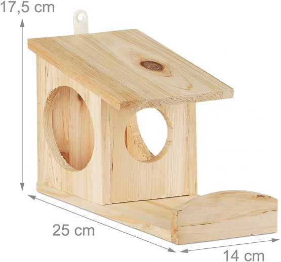 Relaxdays Squirrel Feeder House, Feeding Station Box, Hanging, Wooden, HWD: 17.5 x 14 x 25 cm, Natural, Brown, Pack of 1 - Image 4