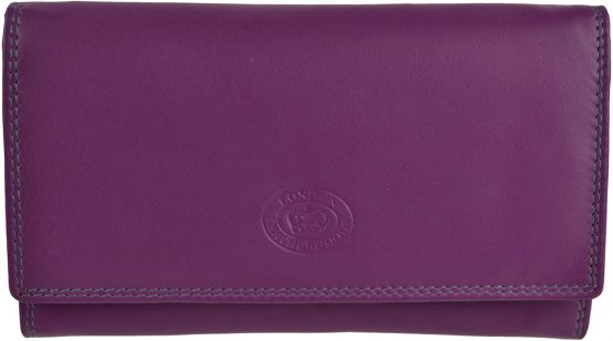 Ladies Long Flap Over Leather Purse/Wallet by London Leather Goods 4 Colours (Sunset)