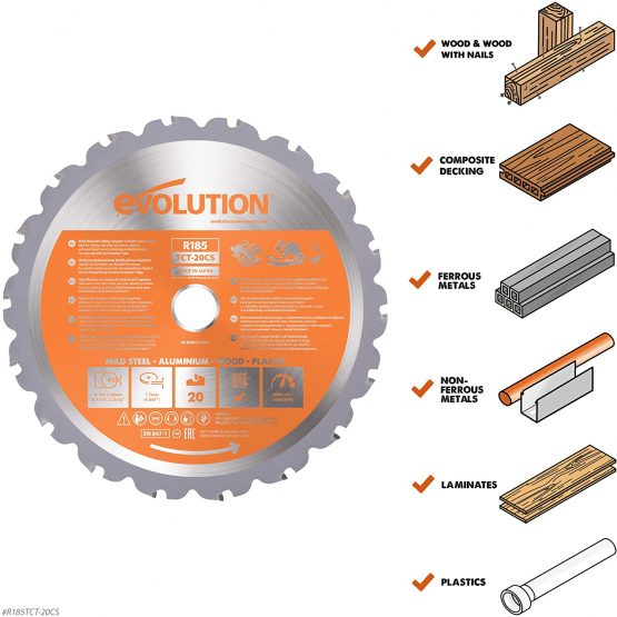 Evolution Power Tools R185TCT-20CS (Rage) Multi-Material TCT Blade Cuts Wood, Metal and Plastic, 185 mm - Image 2