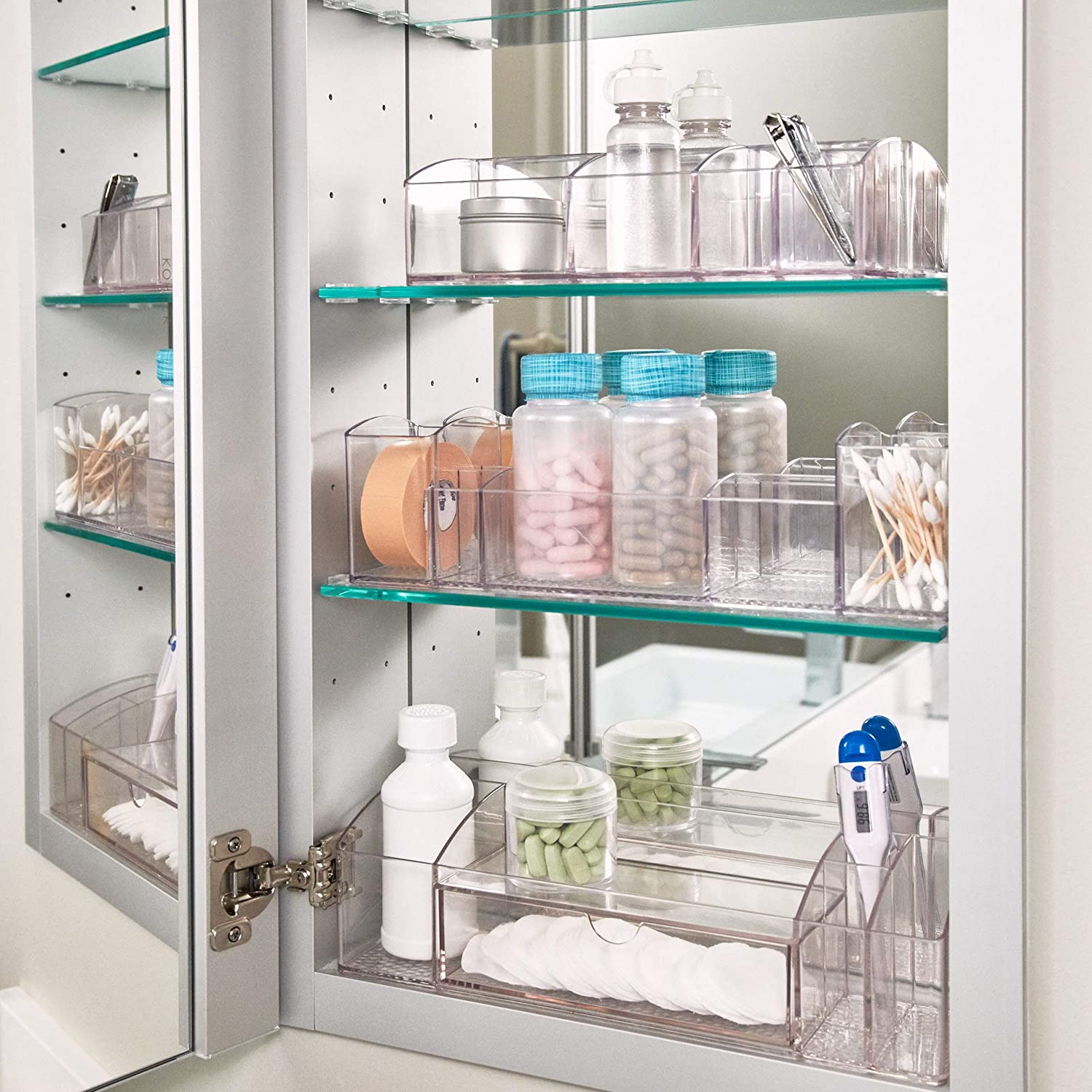 iDesign 42730ES Med+ Medicine Box, Plastic Bathroom Storage Container for Medical Supplies with Six Compartments Clear, 9" x 3" x 2" - Image 3