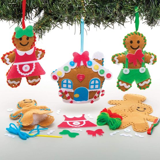 Baker Ross AT165 Gingerbread Decoration Sewing Kits, Christmas Arts and Crafts (Pack of 3), Assorted