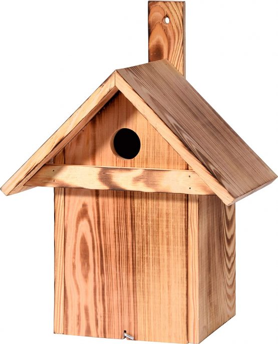 dobar 13075e Flamed Nesting Box with Approach Bar for Wild Birds 23.5 x 17.5 x 33 cm Pine, Brown