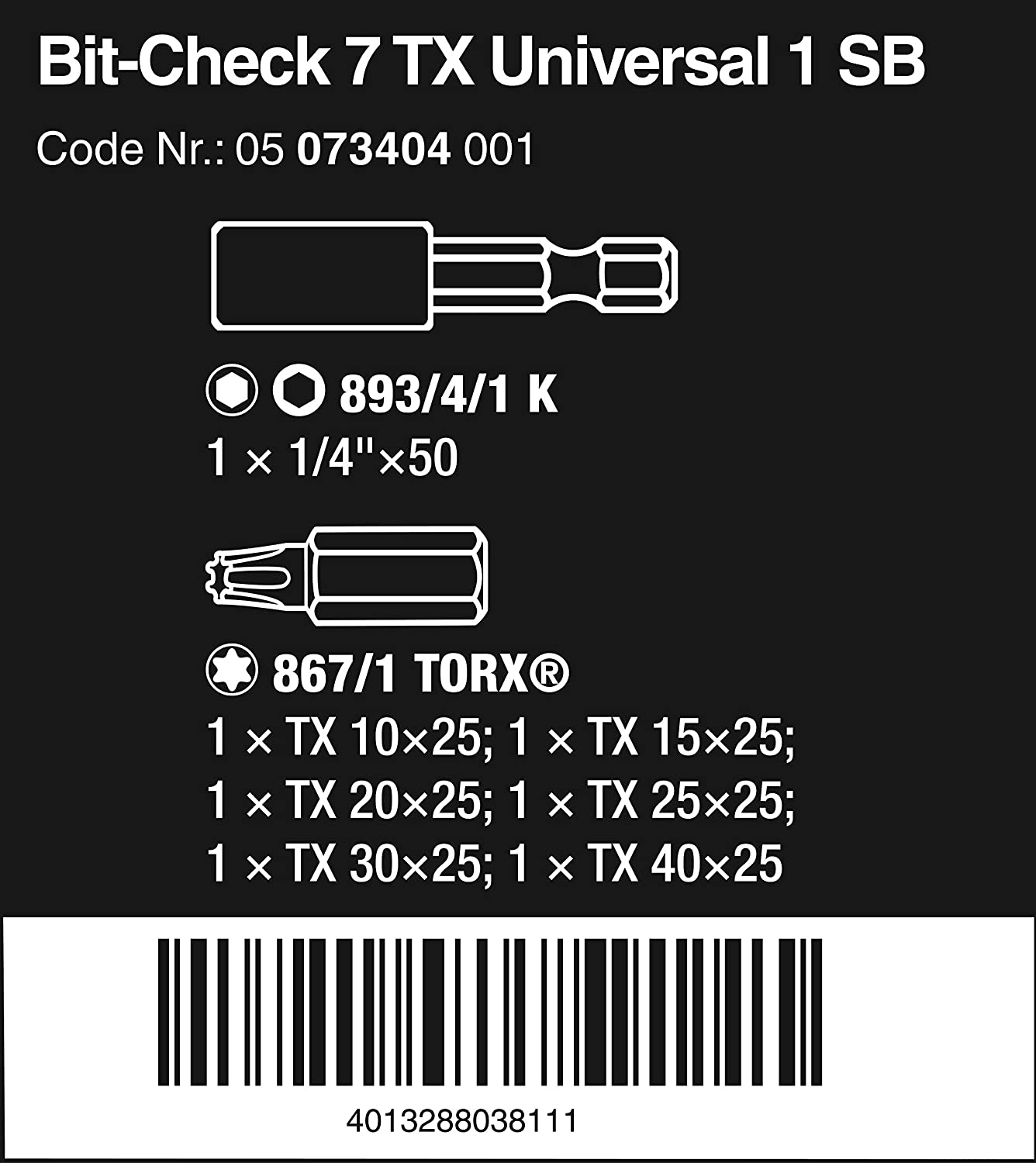 Wera Bit-Sortiment, Bit-Check 7 TX Universal 1 SB, 7-teilig, 05073404001, White - Image 2