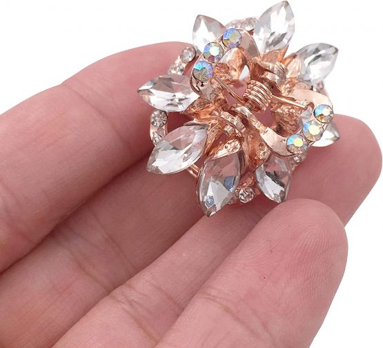 3PCS Crystal Rhinestone Rose Gold Tone Small Metal Hair Claw Clips for Women Girls - Image 4