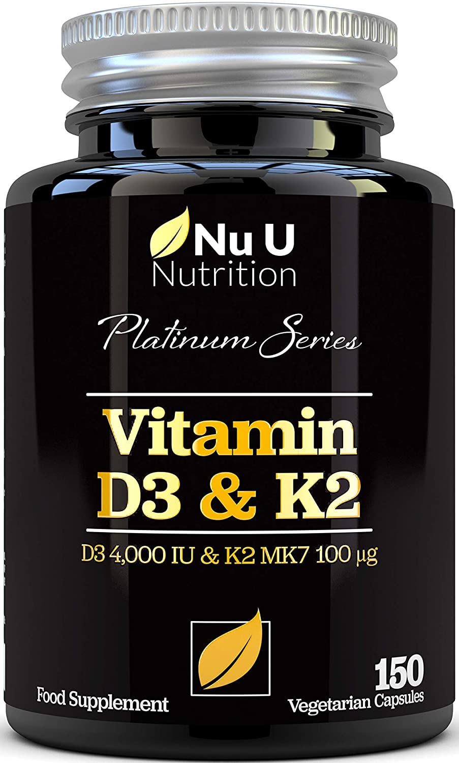 Nu U Nutrition, Vitamin D3 4000 IU and Vitamin K2 MK7 100μg, 150 Vegetarian Capsules, 5 Month Supply