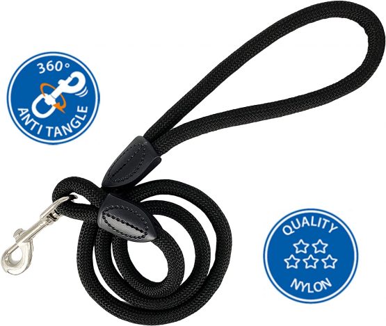 AVANZONA Dog lead Round Nylon, Resistent, Comfortable, No Pull, Hand made in EU, Training leash for Small Medium and Large dogs. 120cm. Black. - Image 4