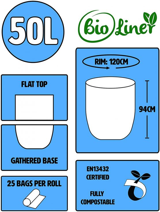 All-Green 50 Litre Bioliner - EN13432-25 x 50L Compostable Wheelie Bin Liners - 25 Green Bags - Image 2