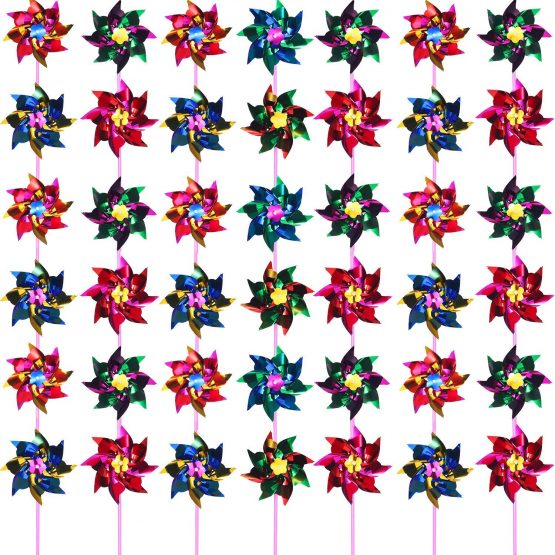 Hestya Plastic Rainbow Pinwheel, Party Pinwheels DIY Lawn Windmill Set for Teenagers Toy Garden Party Lawn Decor (50 Pieces, Multicolor A)