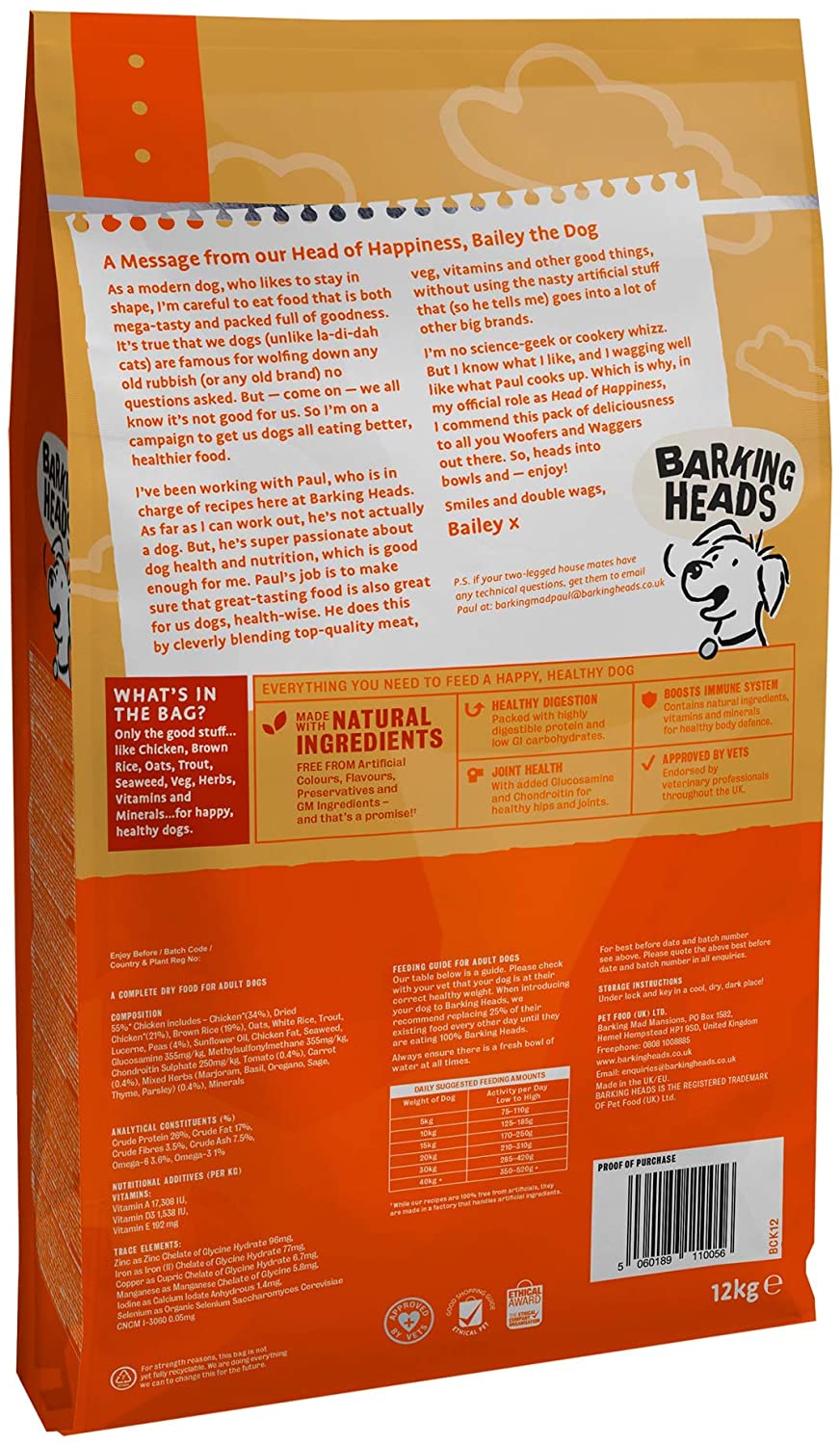 Barking Heads Complete Dry Dog Food 12kg, Adult All Hounder Bowl Lickin' Goodness Chicken - Image 2