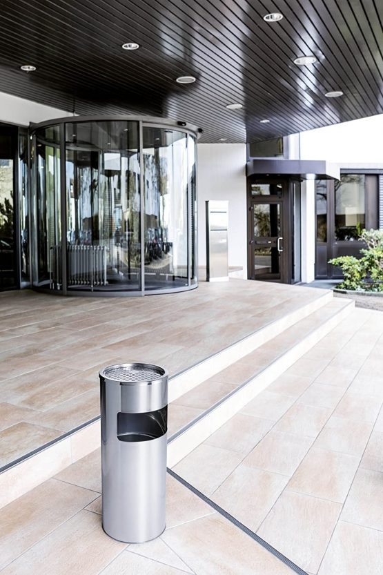 Durable Waste Bin Metal with Round Ashtray - Silver - Image 2