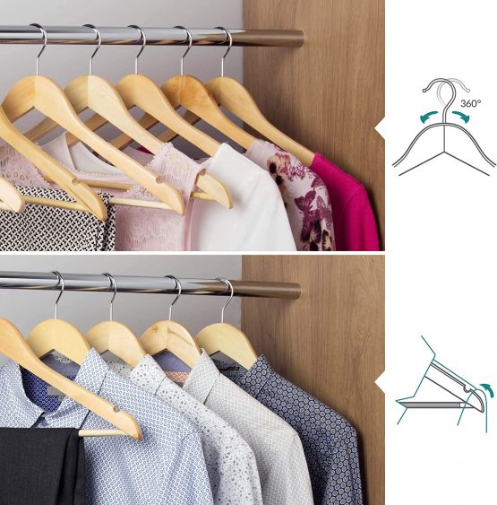 HANGERWORLD 30 Natural Wooden 45cm Coat Clothes Garment Hangers Non-SlipTrouser Bar - Image 4