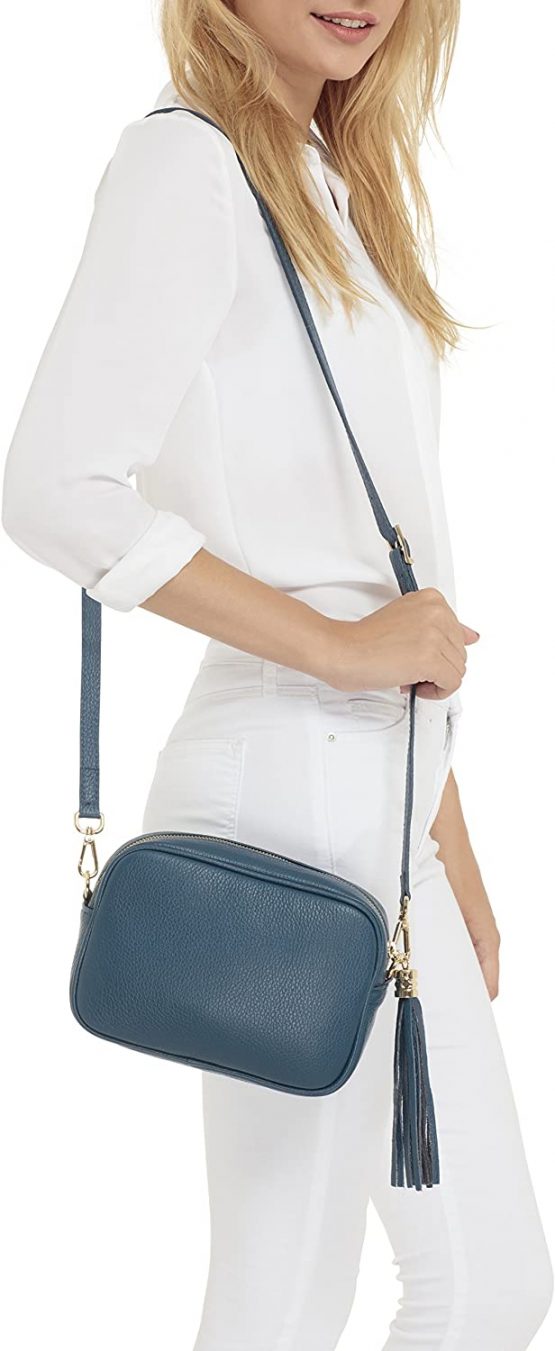 Montte Di Jinne - 100% Made in Italy - Soft Leather Women's Cross Body Shoulder Bag with Tassel key Ring - Image 2