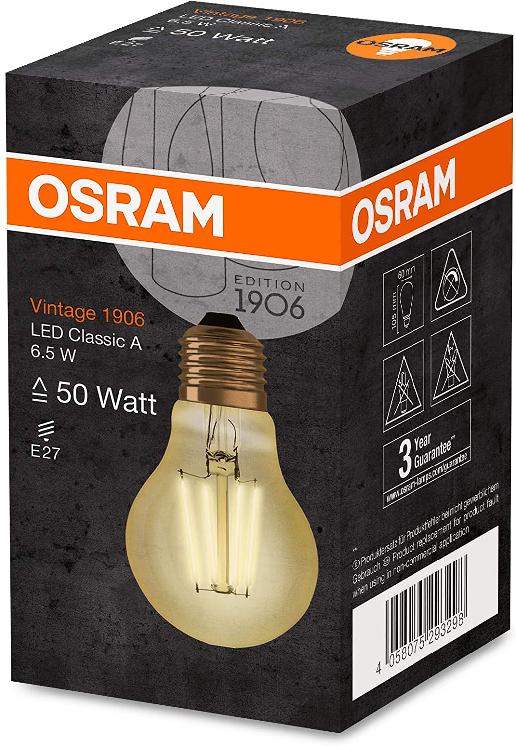 OSRAM LED lamp, Base: E27, Warm White, 2400 K, 6.50 W, Replacement for 55 W Incandescent Bulb - Image 3