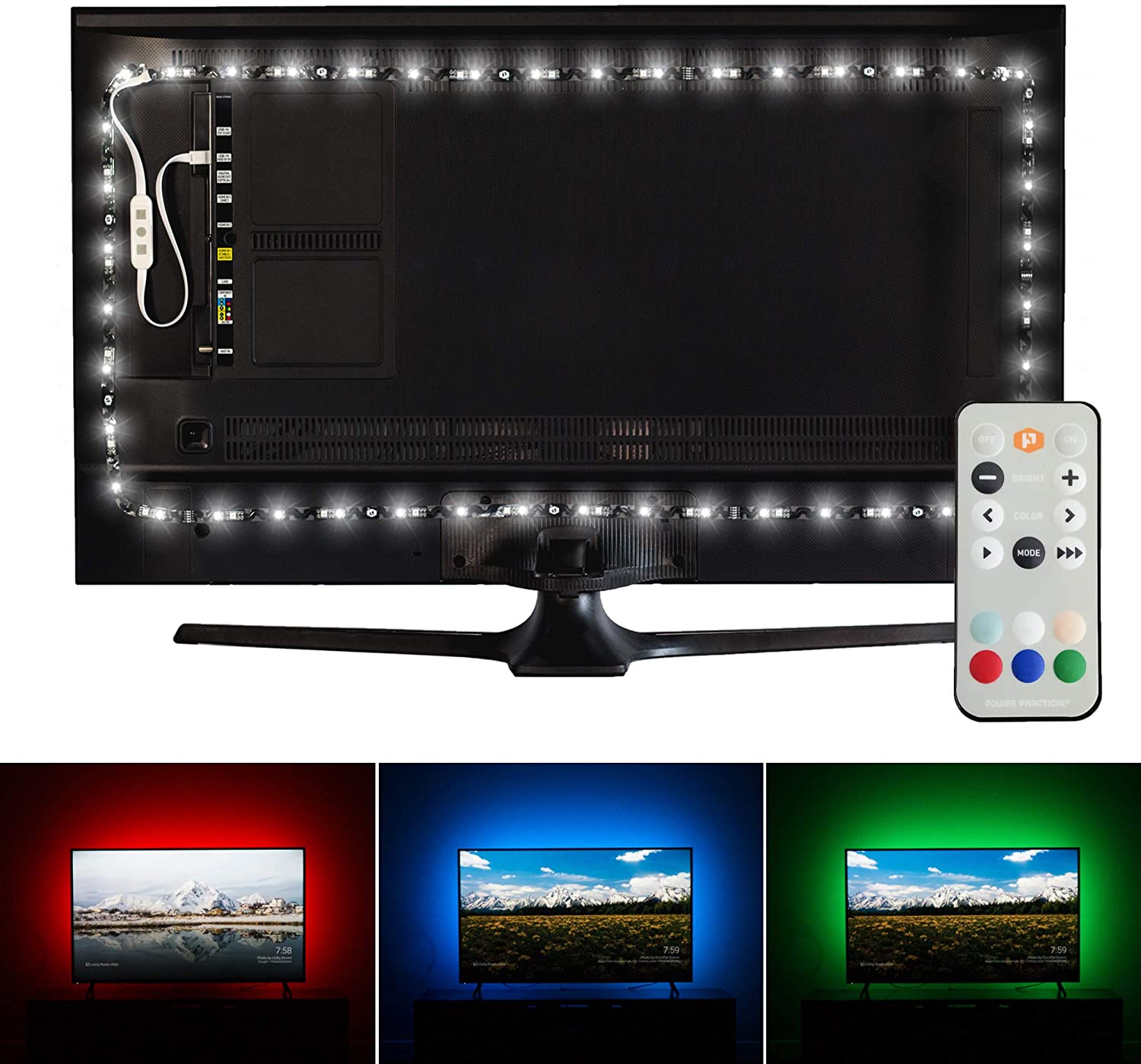 Luminoodle Professional Bias Lighting for HDTV, Multi-colored, Large Pro (3 meter)