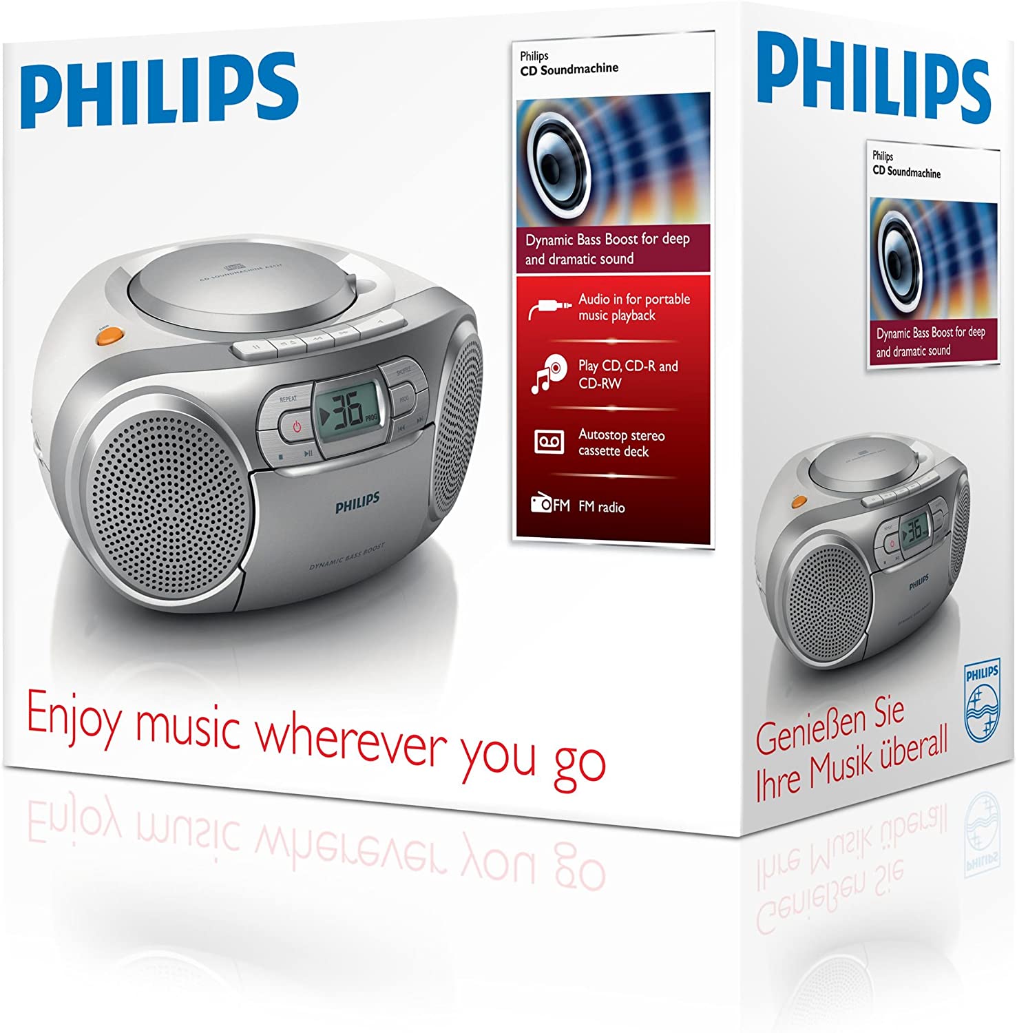 Philips AZ127 Portable CD Player with Radio, Cassette, Dynamic Bass