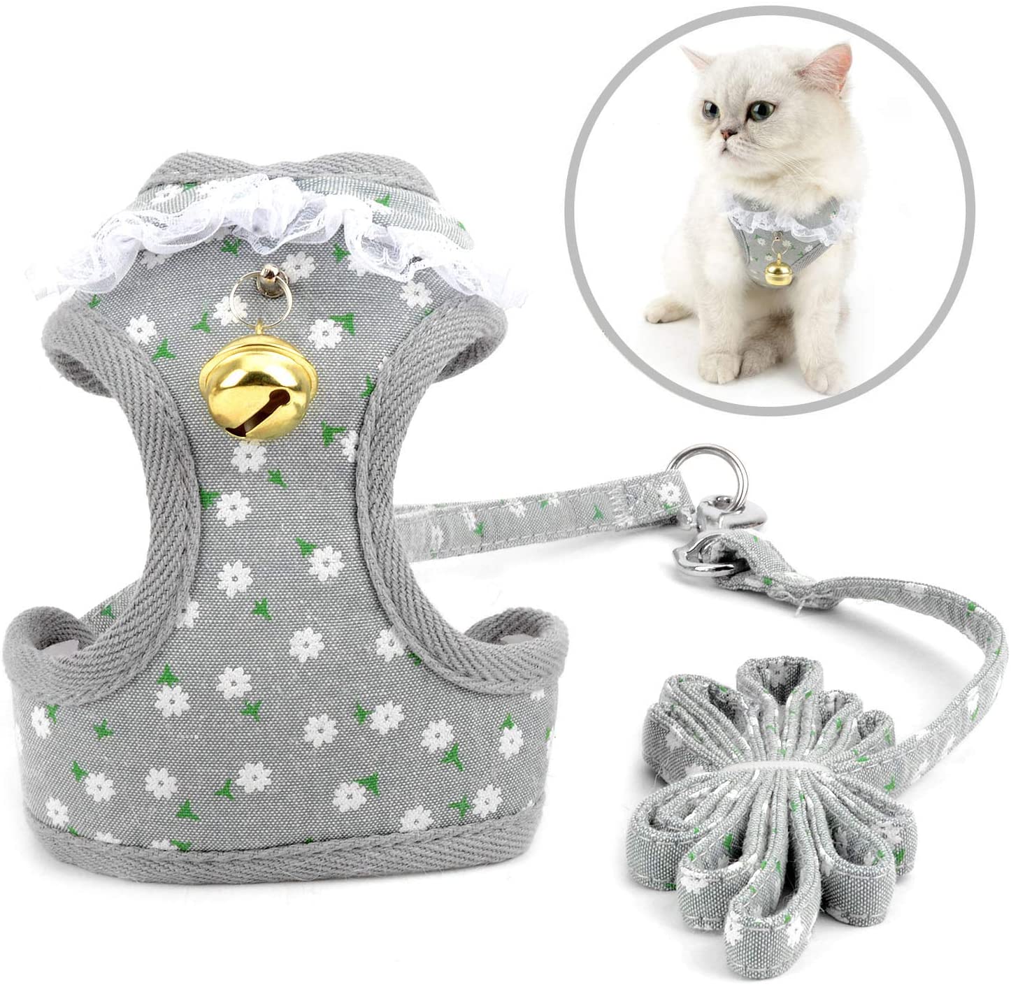 Zunea Dog Harness and Lead Set for Small Dogs No Pull Adjustable Mesh Padded Chihuahua Vest Harnesses with Bell