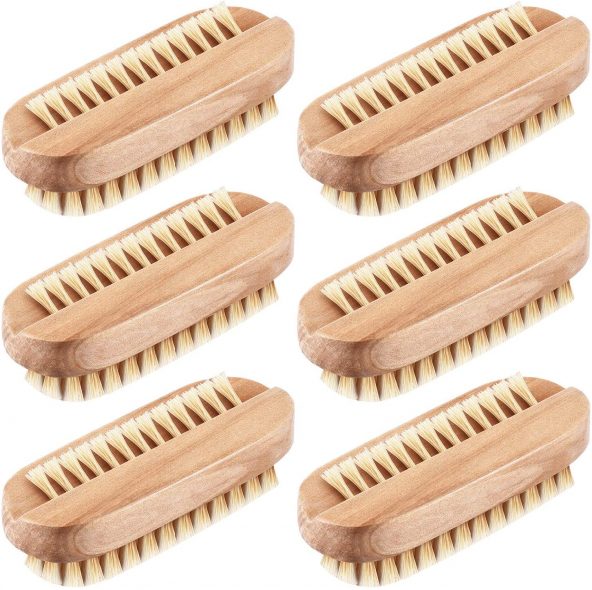 6 Pieces Nail Brushes Wooden Nail Cleaning Brushes Double Sided Scrub
