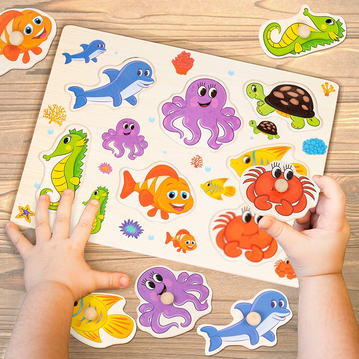 THE TWIDDLERS 4 Bright Wooden Puzzles for Kids Childrens Animal Peg Board - Image 2