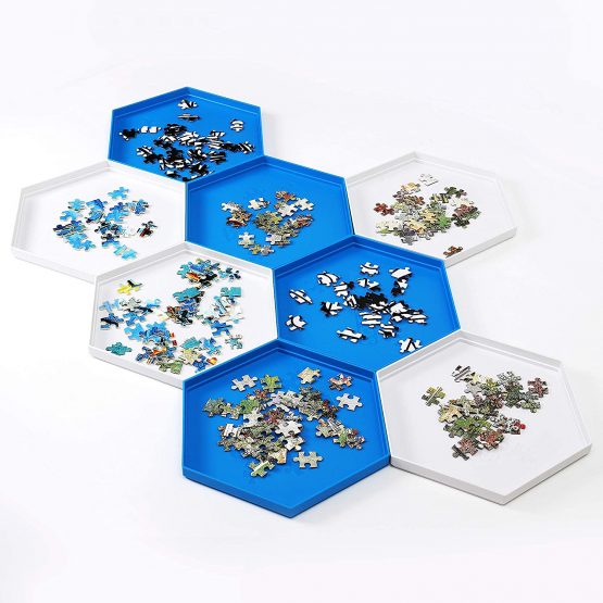 Becko Stackable Puzzle Sorting Trays Jigsaw Puzzle Sorters with Lid Puzzle Accessory for Puzzles Up to 1500 Pieces, 8 Hexagonal Trays (Orange&White) - Image 3