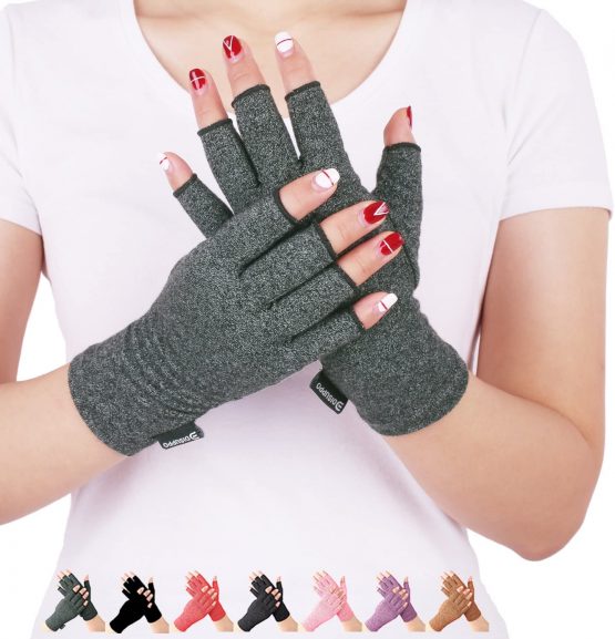 DISUPPO Arthritis Gloves Women and Men Relieve Pain from Rheumatoid, RSI,Carpal Tunnel, Compression Gloves Fingerless for Computer Typing, Dailywork, Hands and Joints Pain Relief (Gray, Medium)