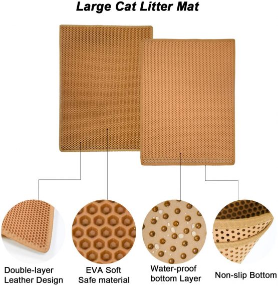 Pieviev Cat Litter Mat Litter Tray Mat of Large Size Double Layer Honeycomb Large Holes Design Waterproof EVA Material BPA Free, Soft on Paws and Washable (76X61cm, Brown) - Image 2
