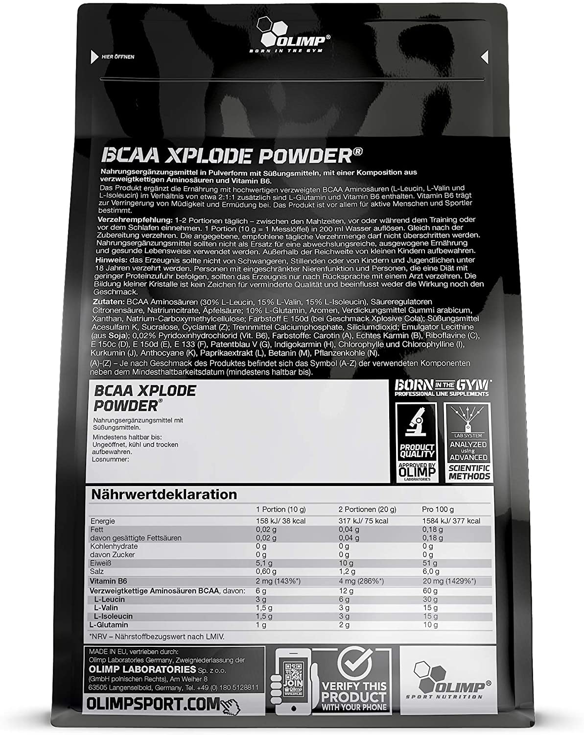 OLIMP Labs Fruit Punch BCAA Xplode Recovery and Energy Supplement - Pack of 100 BCAA Xplode 1 kg Pouch - Fruit Punch - Image 3