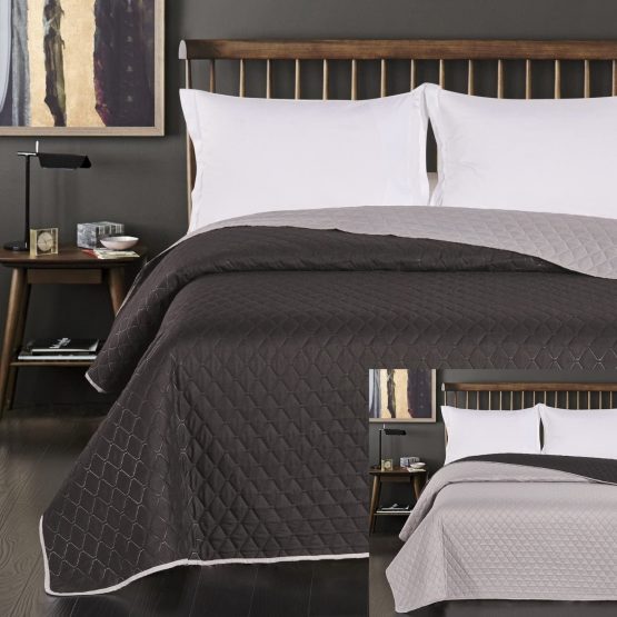 DecoKing Single 170 x 210 cm Reversible Bedspread Silver Steel Black Grey Quilted Ultrasonic Lightweight Microfibre Axel - Image 3