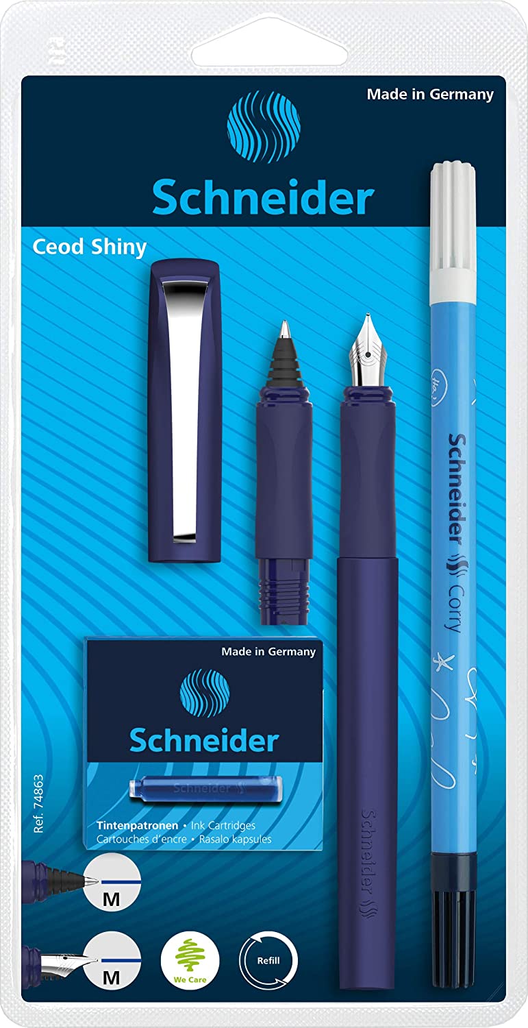 Schneider 74863 Ceod Shiny Writing Set including Fountain Pen, Rollerball Pen, Ink Killer (Right and Left-Handed Users