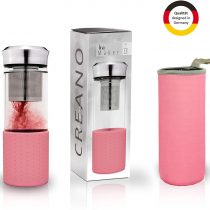 Creano"Teamaker" - Tea Bottle to go from Glass with Strainer for Loose Tea - 400ml (Pink)