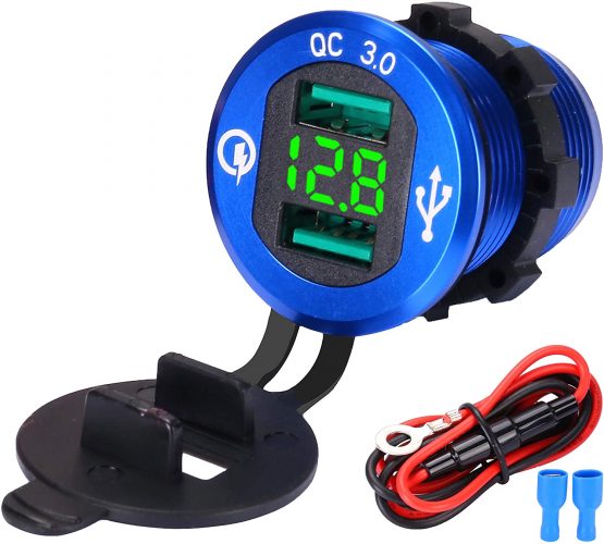 USB Car Socket Fast Charge Dual Car Charger 12V/24V 36W USB Car Charger QC 3.0 Waterproof Universal Car Cigarette Lighter Adapter for Motorcycle, Caravan, Boat, Truck