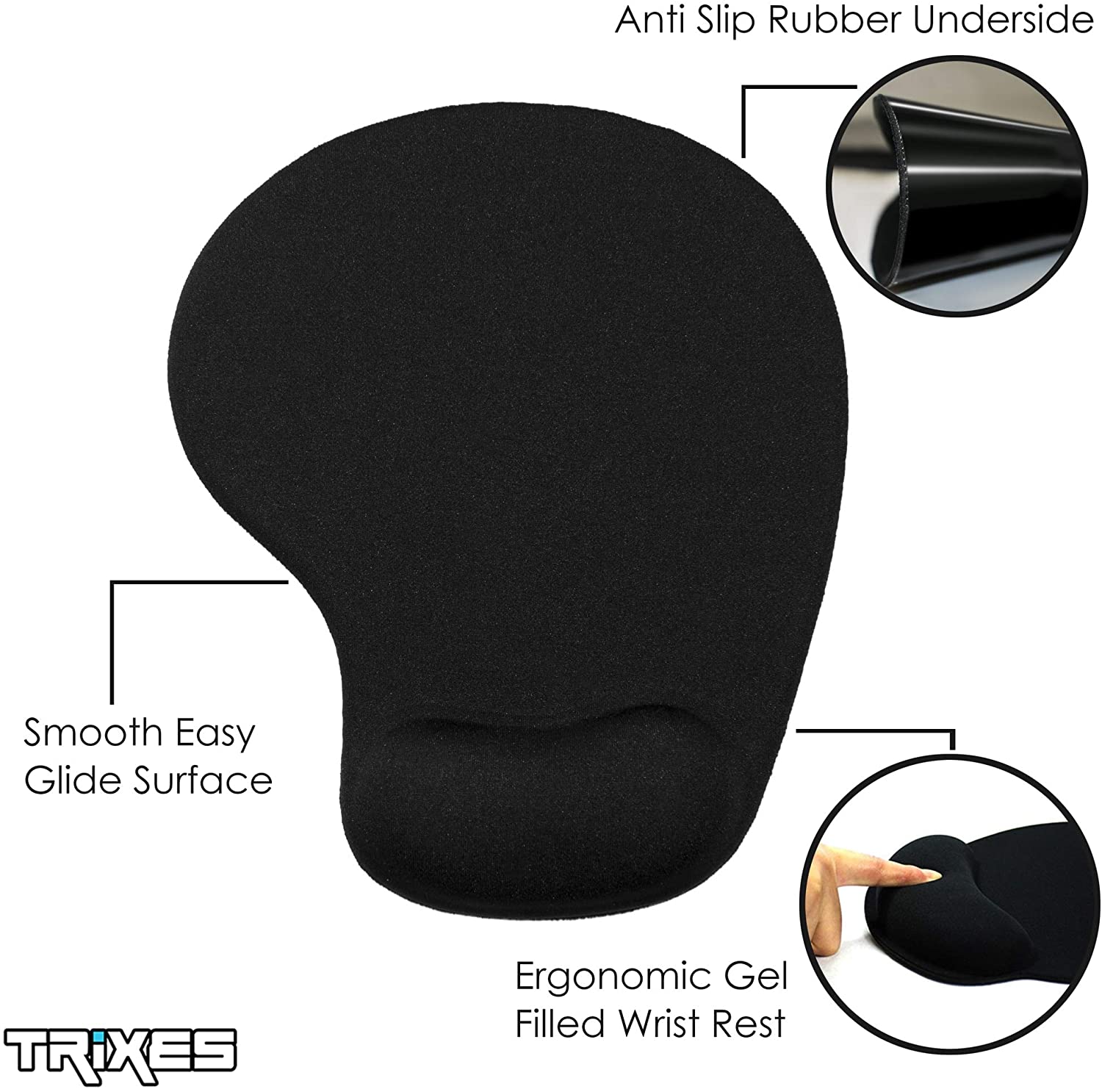 TRIXES Black Comfort Wrist Rest Support Mouse Pad, Non Slip Rubber Base -Mouse Mat with Gel Wrist Support, Anti Slip - Image 4