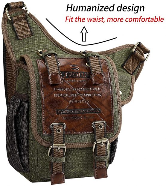 S-ZONE Unisex Mens Shoulder Messenger Bags Vintage Canvas PU Leather Military Utility Multi-functional Satchel Crossbody Bag - Image 2