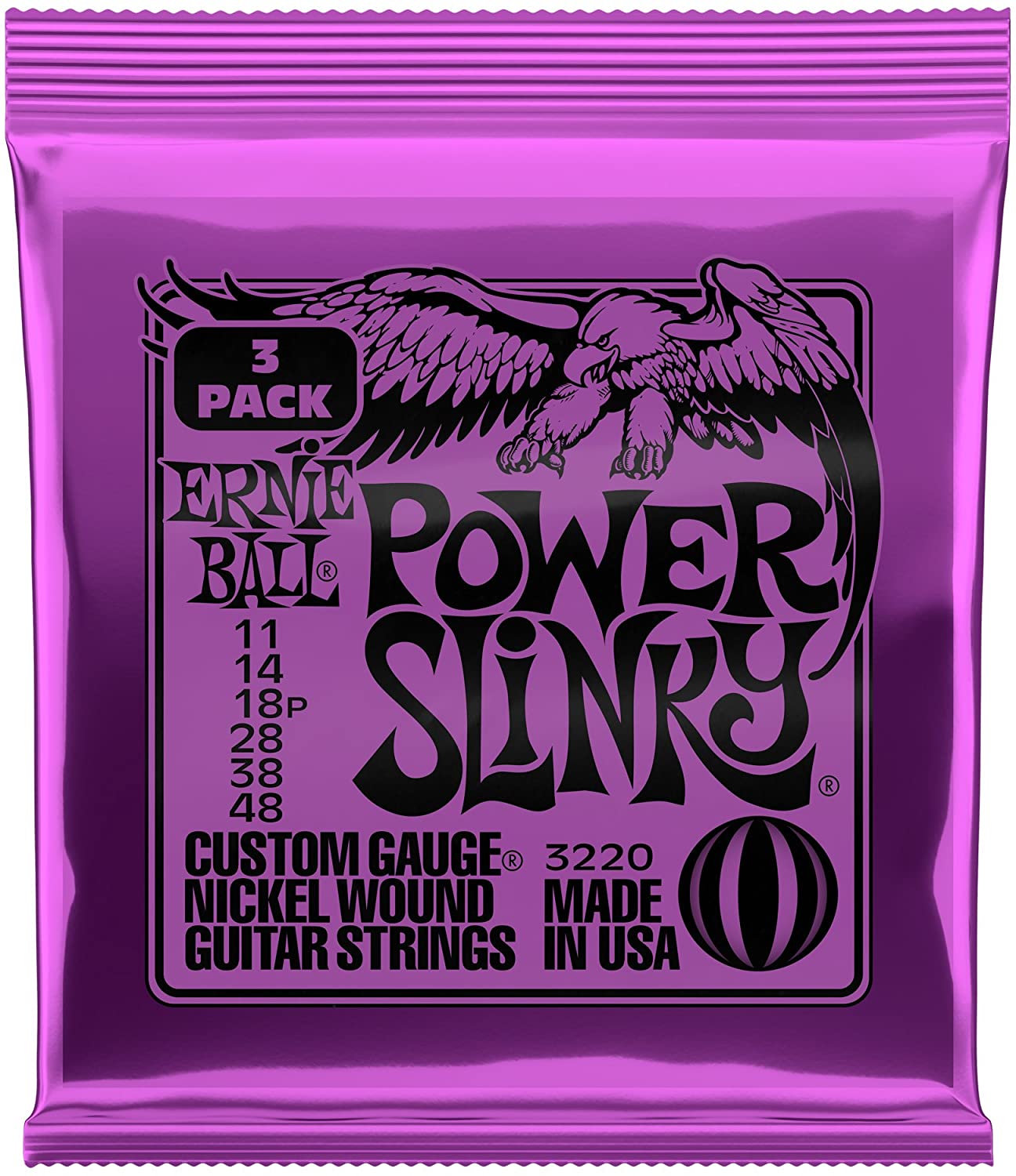 Ernie Ball Power Slinky Nickel Wound Electric Guitar Strings 3 Pack - 11-48 Gauge, Power (11-48), Pack of 3